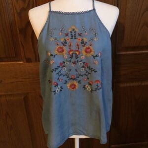 NWT Francesca’s Blue Rain Embroidered Denim Tank Top